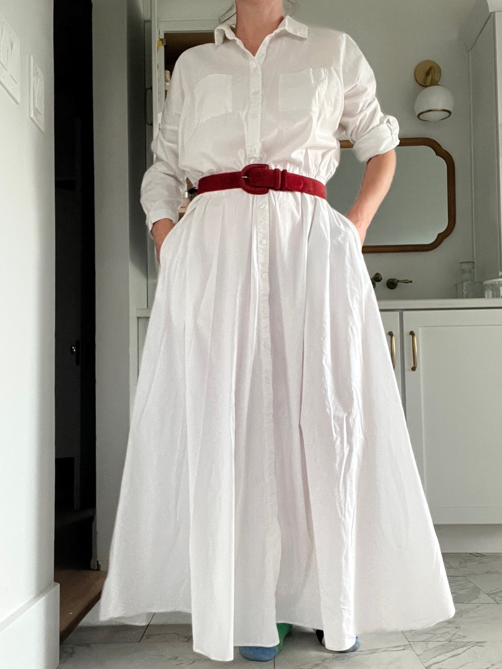 White Maxi Shirt Dress - Long sleeve Button-Down plus size